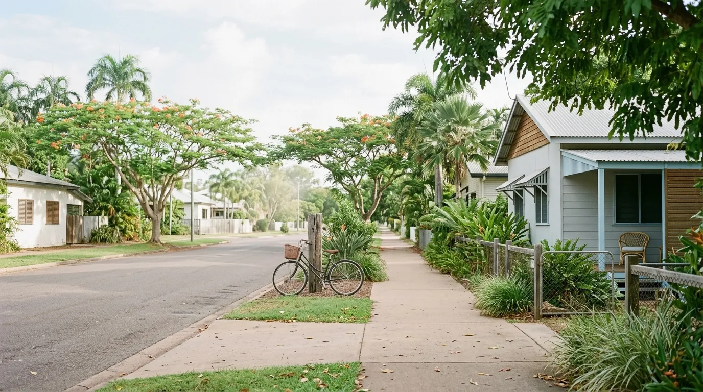 A quiet tropical Darwin street in the early morning